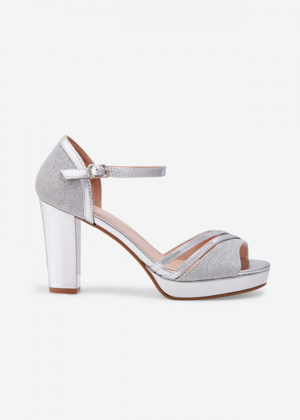 Silver glitter metallic platform healed sandals 4