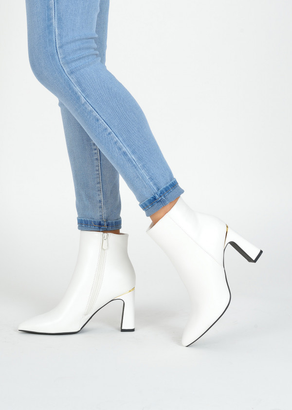 White pointed toe heeled ankle boots 3