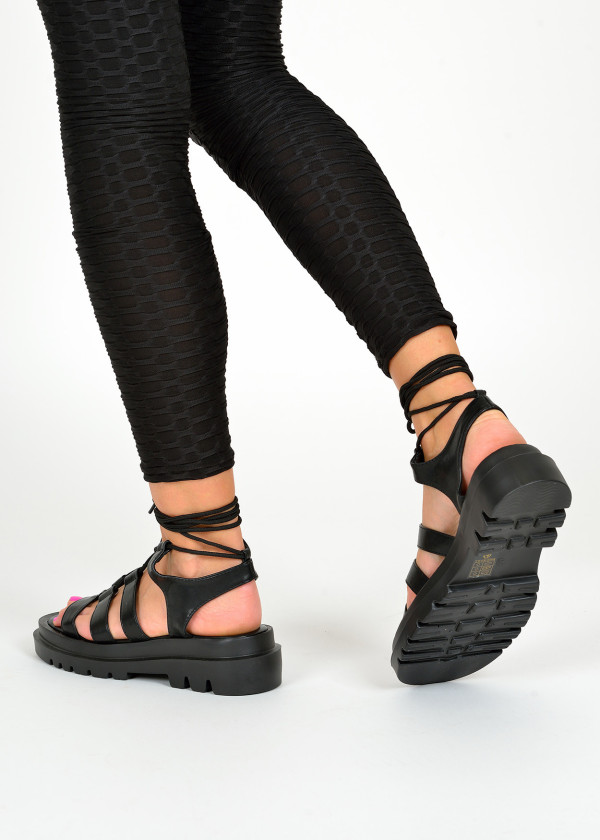 Black chunky lace up sandals 2