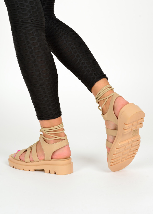 Nude chunky lace up sandals 2