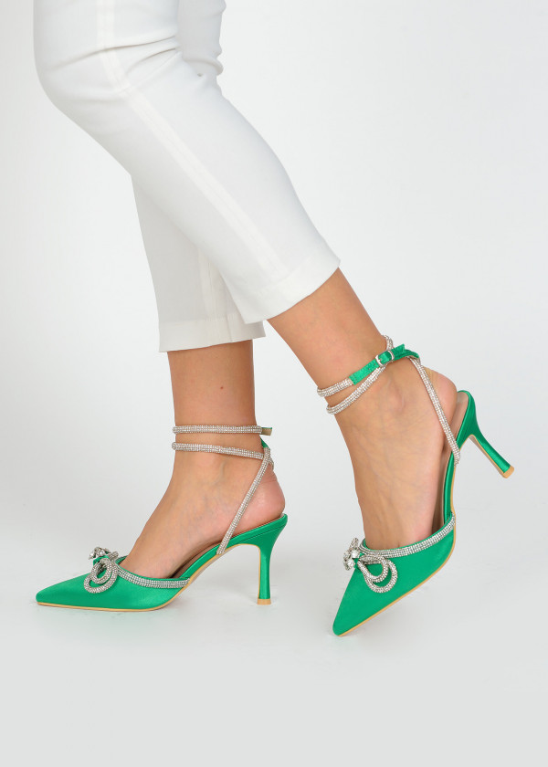 Green diamante court shoes