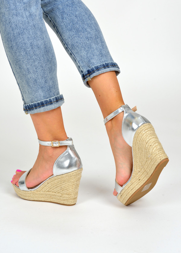 Silver wedge espadrille sandals 2