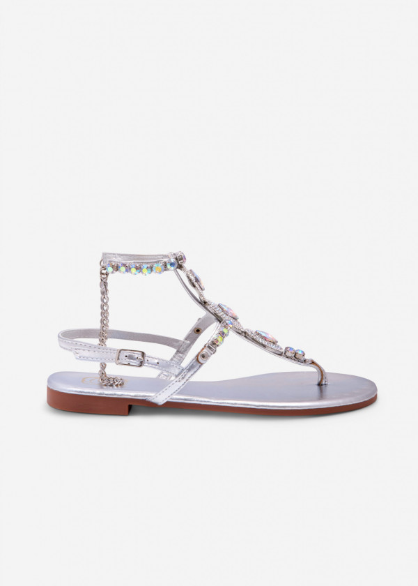 Silver diamante embellished flat toe-post sandals 3