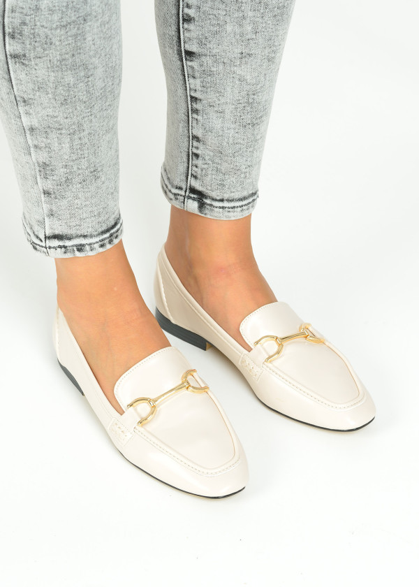 Beige gold detail loafers 2