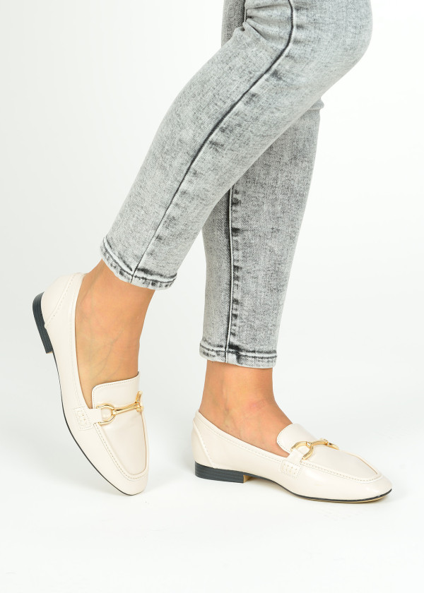 Beige gold detail loafers 1