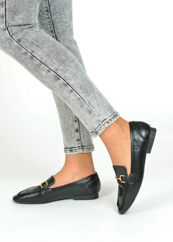 Black gold detail loafers