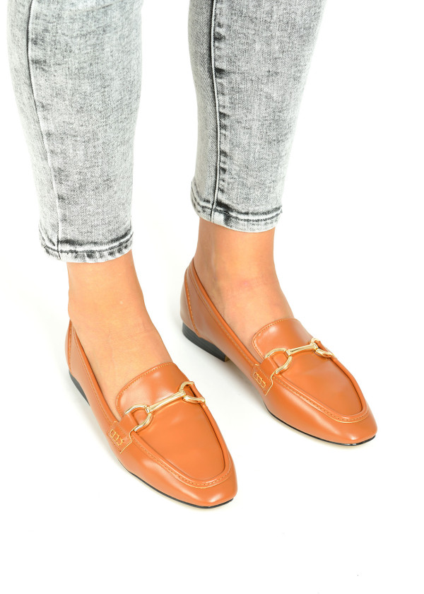Tan gold detail loafers 2