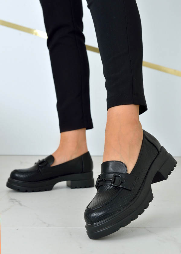 Black pin hole detailed chunky loafers 3