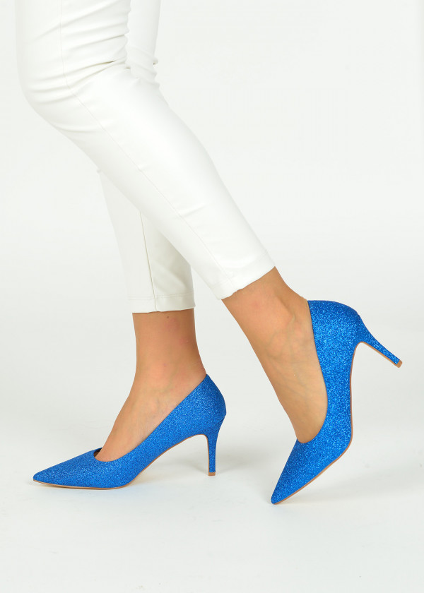 Blue glittery court shoes