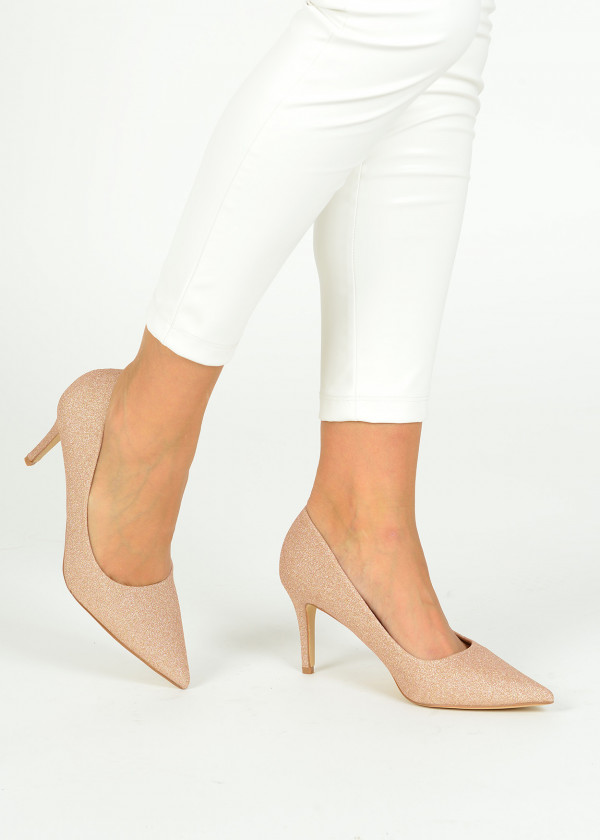 Rose gold glittery court shoes 1