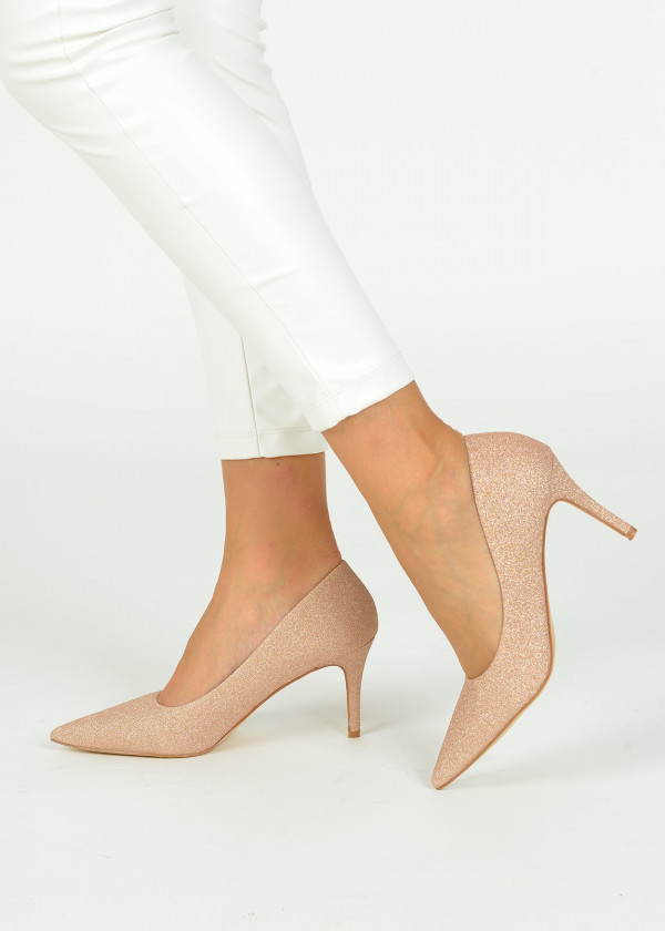 Rose gold glittery court shoes