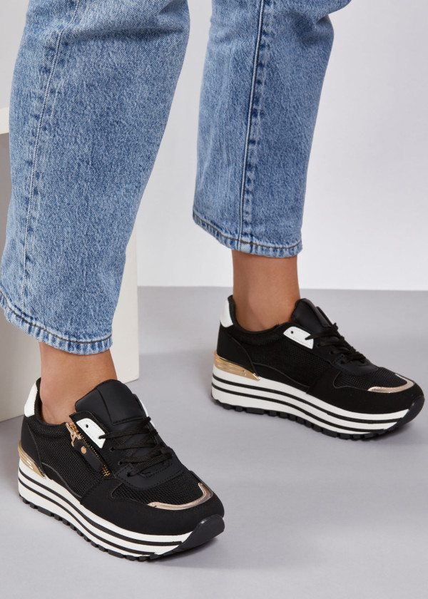 Black flat form sneakers 2