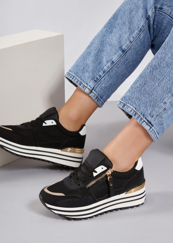 Black flat form sneakers 3