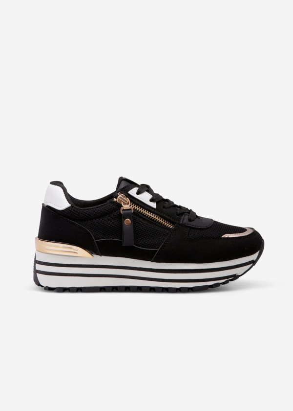 Black flat form sneakers 1