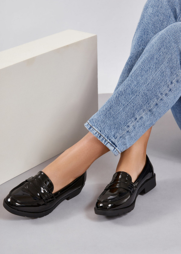 Black patent penny loafers 2