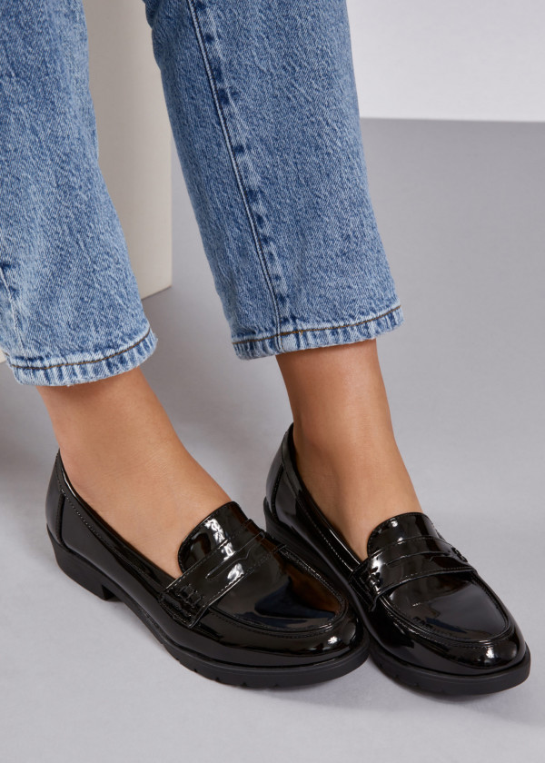 Black patent penny loafers 1