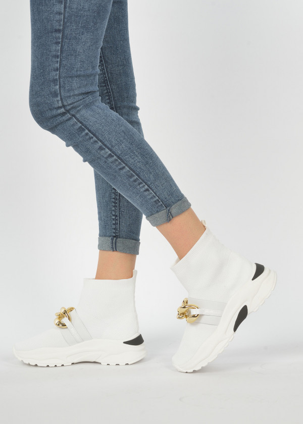 White chain sock hi top sneakers