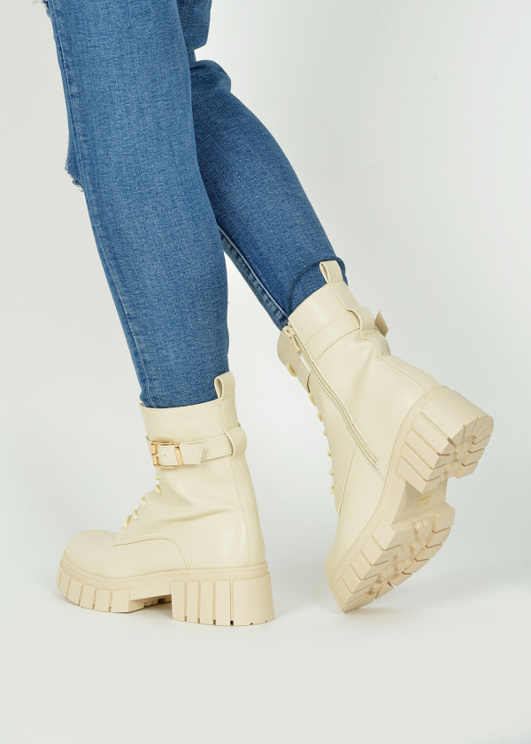 Beige chunky lace up ankle boots 2