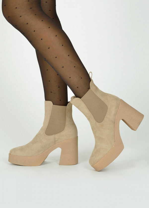 Khaki platform heeled ankle boots