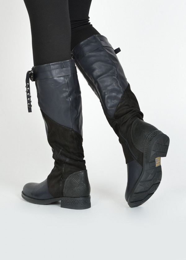Black rustic two toned knee high boots 2