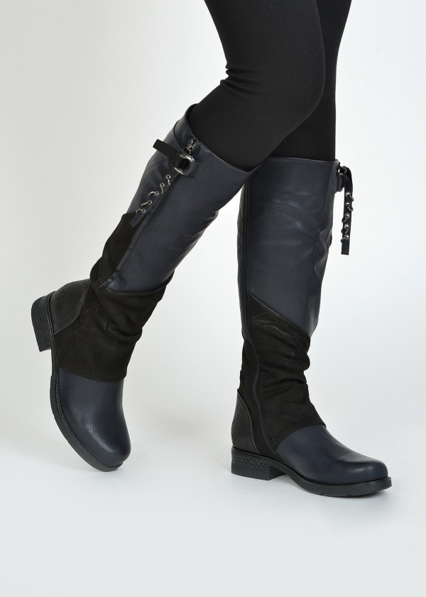 Black rustic two toned knee high boots 1