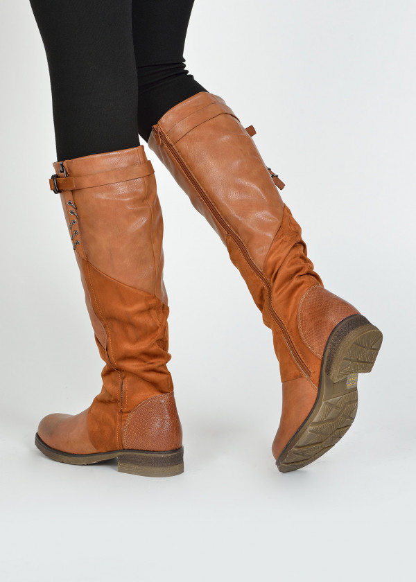 Brown tan rustic two toned knee high boots 2