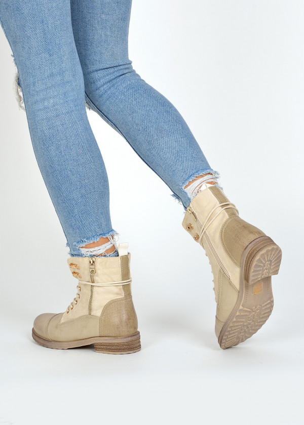 Beige two toned rustic lace up boots 2