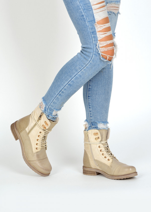 Beige two toned rustic lace up boots 1