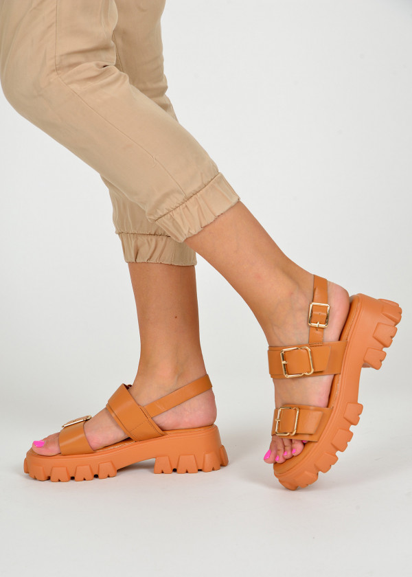 Brown tan chunky sandals