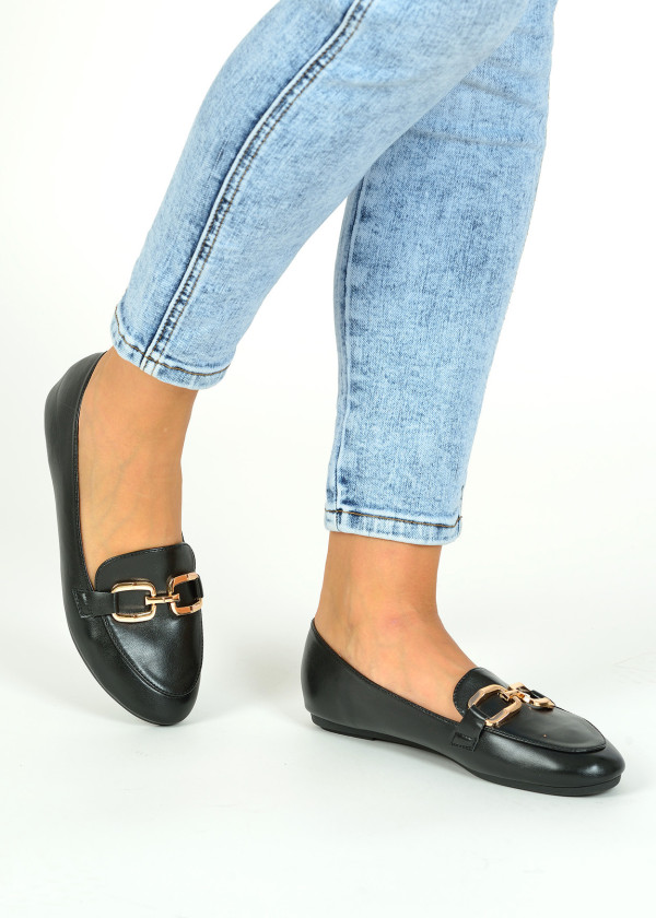 Black gold chain detail loafers 1