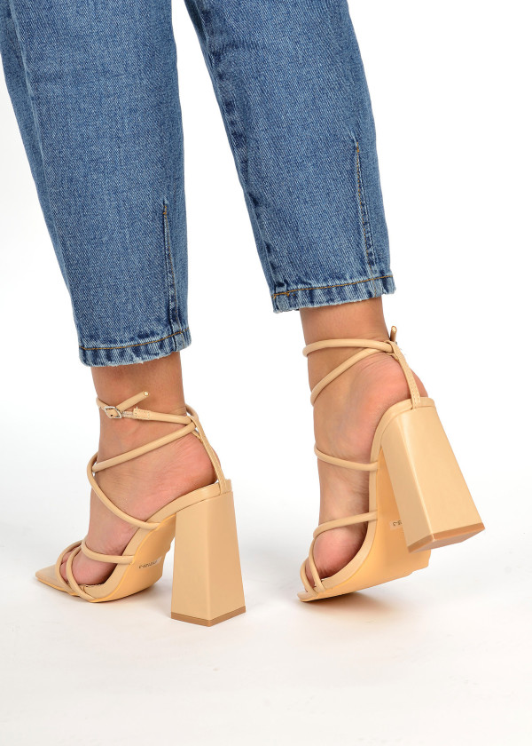 Nude strappy heeled sandals 2