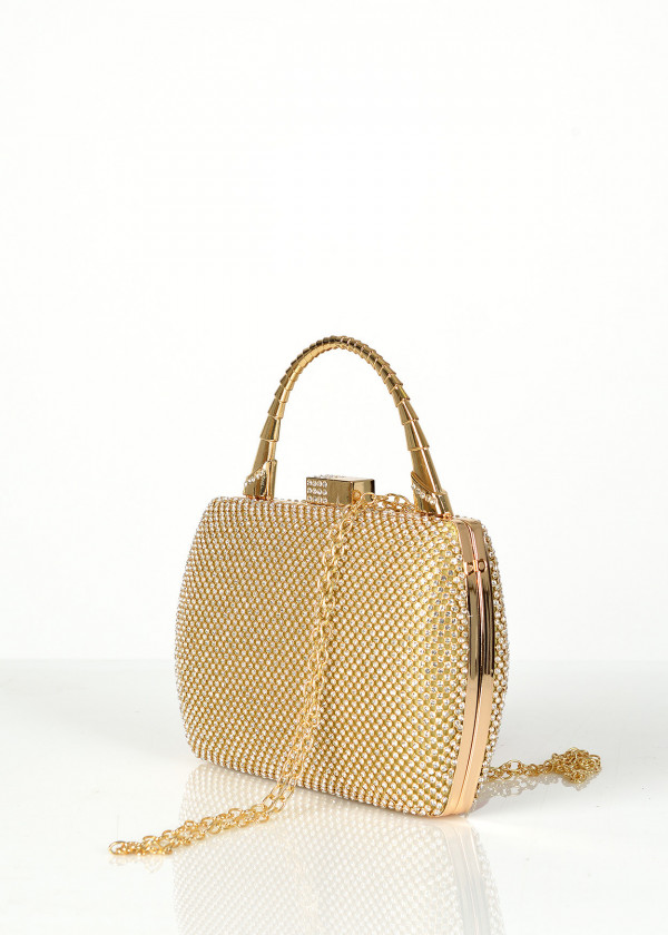 Gold diamante embellished clutch bag 1