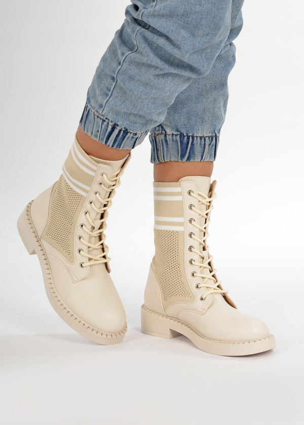 Beige lace up sock boots 1