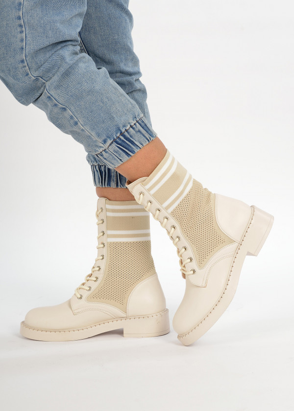 Beige lace up sock boots