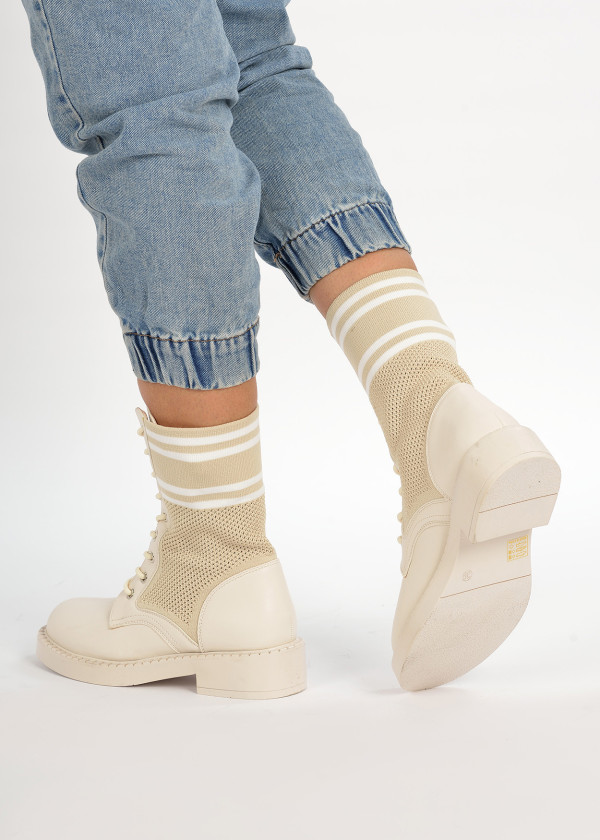 Beige lace up sock boots 2