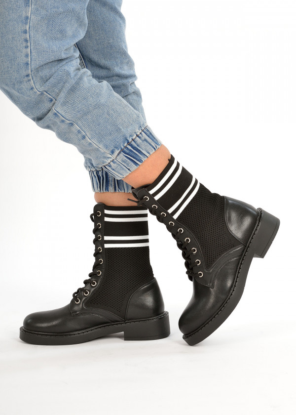 Black lace up sock boots