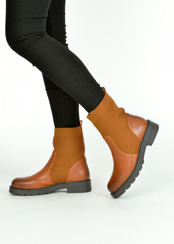 Brown tan sock boots