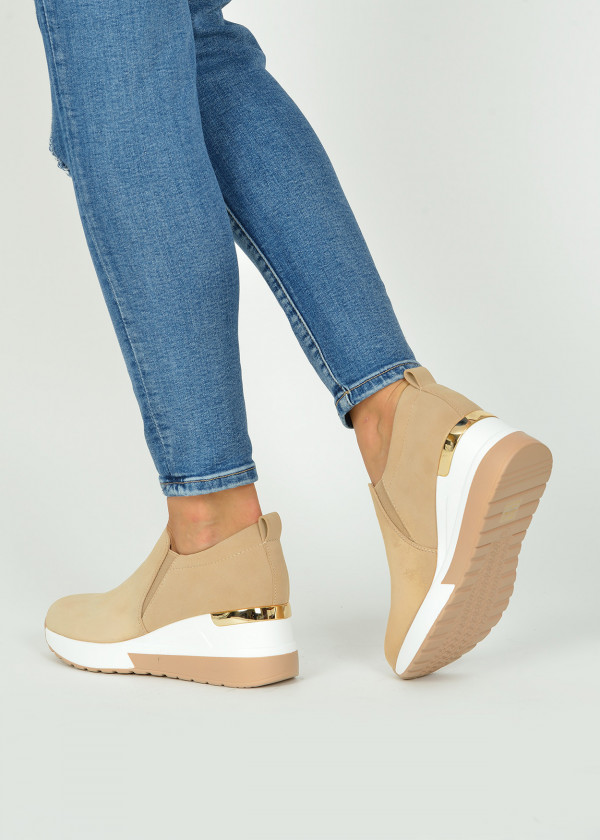 Beige hidden wedge sneakers 2