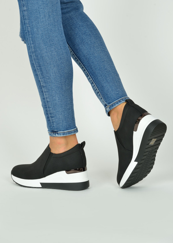 Black hidden wedge sneakers - Shoelace - Women’s Shoes, Bags and Fashion