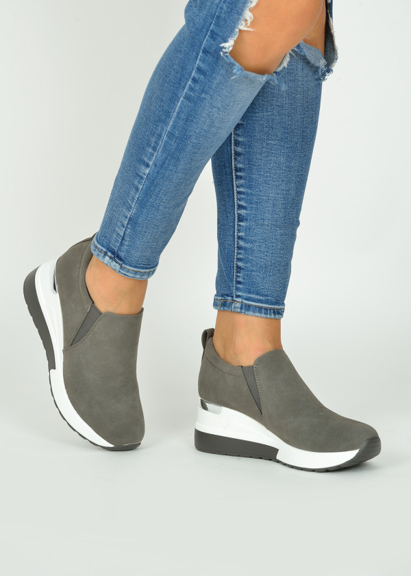 Grey hidden wedge sneakers 1
