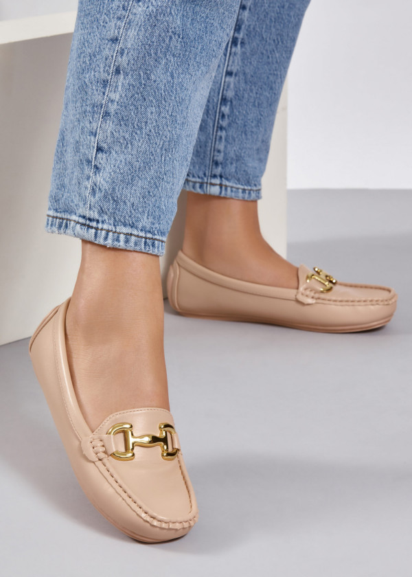 Beige snaffle detailed loafers 1