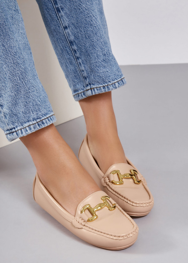 Beige snaffle detailed loafers 2