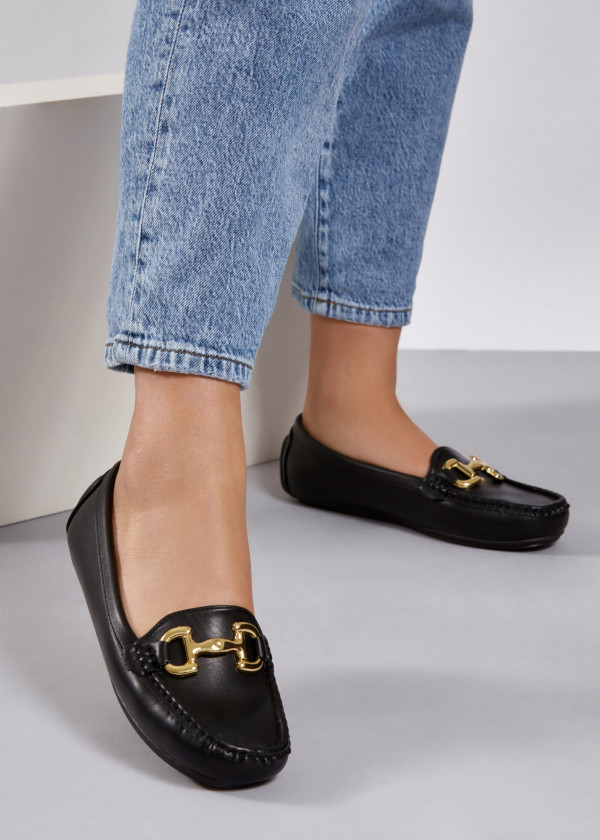 Black snaffle detailed loafers 1