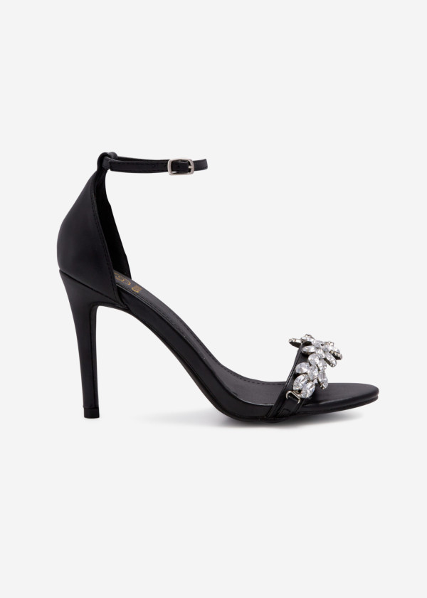 Black rhinestone embellished heeled sandals 4