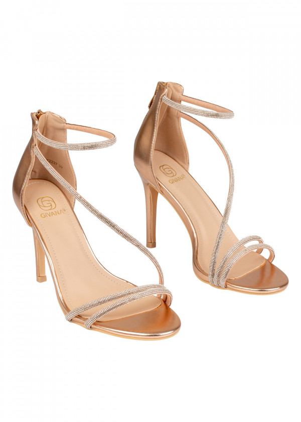 Rose gold diamante strap detail heeled sandals 1