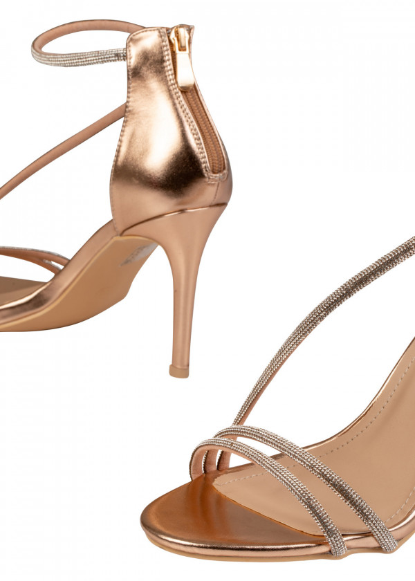Rose gold diamante strap detail heeled sandals 2