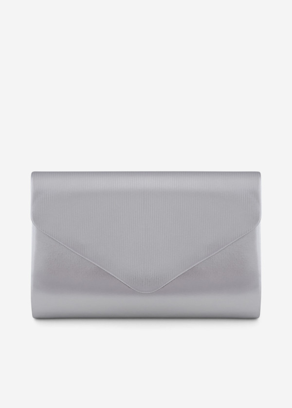 Silver metallic envelope clutch bag