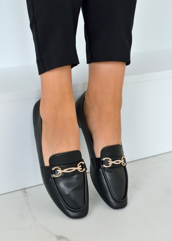 Black diamante chain detailed loafers 2