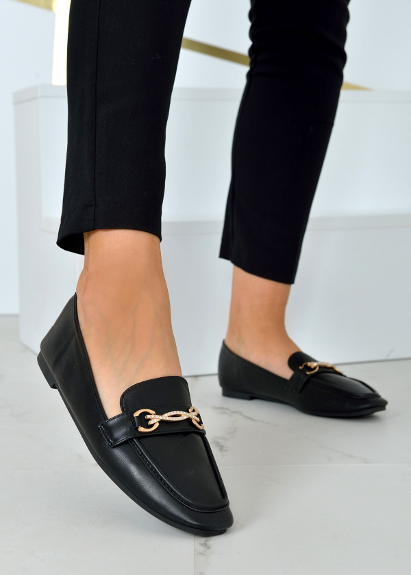 Black diamante chain detailed loafers