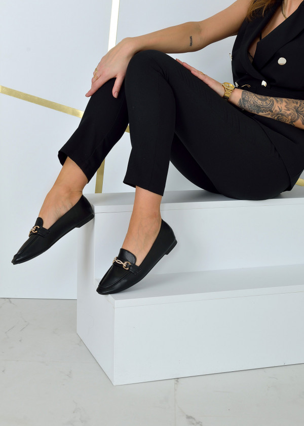Black diamante chain detailed loafers 1